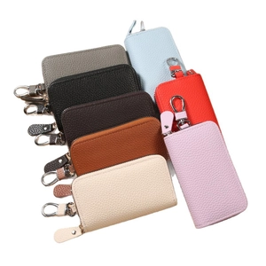 Multi-color PU leather key pouches with litchi texture and metal hook closure