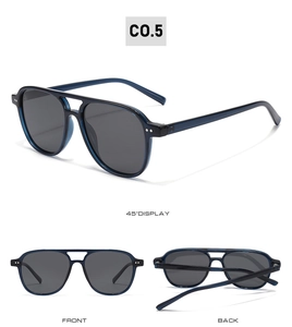 Vues détaillées de lunettes aviateur polarisées TR90 vintage en bleu foncé translucide