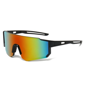 Outdoor sports cycling sunglasses with matte black frames and rainbow gradient lenses