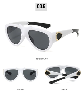 Detailed multi-angle views of butterfly cat-eye sunglasses with gold arrow accents