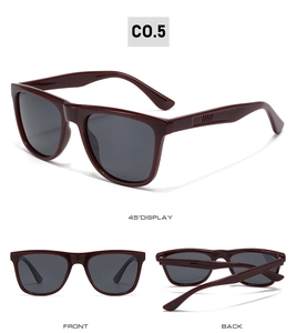 Vues multiples de lunettes de soleil polarisées TR90 bordeaux avec verres gris