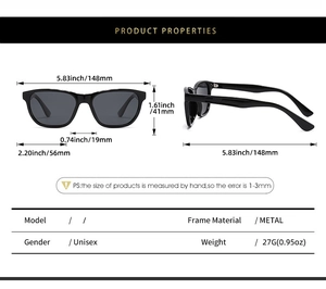 Detailed size specifications and dimensions for retro polarized metal frame sunglasses