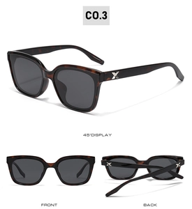 Three-angle view of oversized tortoise shell polarized sunglasses with metal accents
