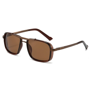 Retro square double bridge sunglasses for men with bronze frame and mesh side shields