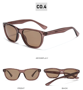Detailed multi-angle views of retro polarized translucent tea brown sports sunglasses