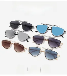 Detail of square double bridge sunglasses in multiple frame colors and tinted lenses