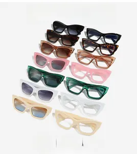 Detailed view of cat eye sunglasses in various colors like tortoise and emerald green