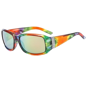 Lunettes de soleil ovales polarisées, monture tie-dye colorée et détails strass