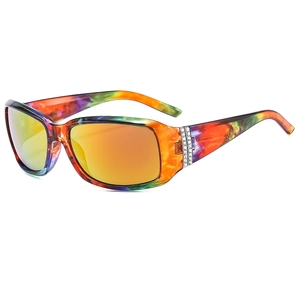 Lunettes de soleil polarisées ovales classiques avec monture tie-dye et strass brillants