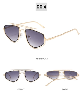 Fashionable gold metal double bridge sunglasses with gray gradient lenses multi-angle view
