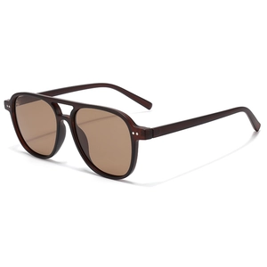 Lunettes de soleil aviateur TR90 polarisées rétro avec monture ambre et double pont