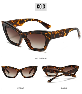 Detailed views of vintage cat eye sunglasses in tortoiseshell with gradient brown lenses