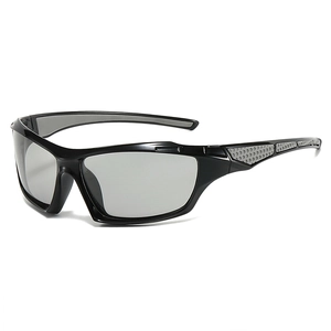 Polarized sports sunglasses with black streamlined frame and anti-slip temples for cycling