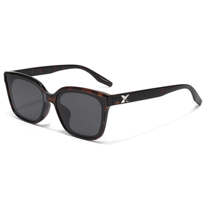 Oversized polarized TR tortoise shell sunglasses with silver X logo for UV protection