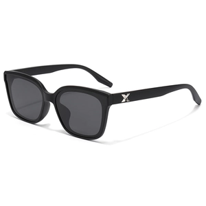 Classic black square polarized TR sunglasses for women with silver X metal temple detail