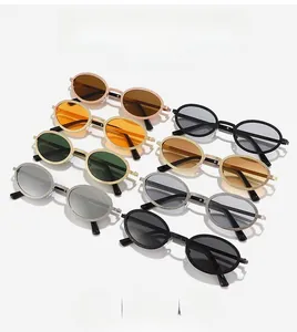 Detailed grid of vintage oval metal sunglasses with sparkling frames in multiple colors