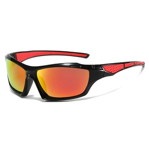 Polarized sports sunglasses with black frame and red non-slip pads for outdoor cycling