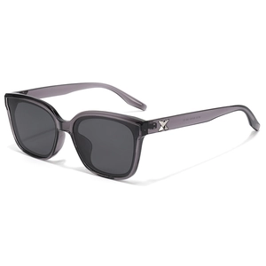 Modern TR polarized sunglasses with grey oversized frames and silver X metal decoration