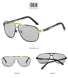 Vue sous trois angles de lunettes de soleil pilote polarisées pour hommes noir et or