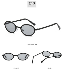 Oval vintage metal sunglasses with starburst shimmer showing three different angles