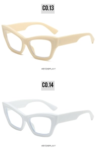 Detailed 45-degree view of cat eye glasses in cream beige and bright white finishes