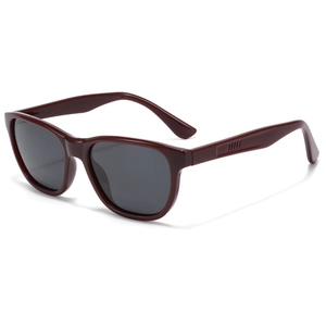 Retro polarized sports sunglasses with dark red glossy frames and grey lenses for cycling