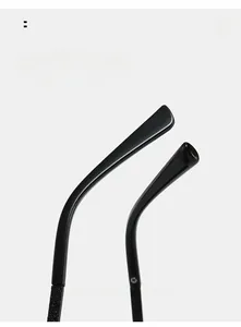 Detail view of smooth curved black temple tips for enhanced anti-slip wearing comfort