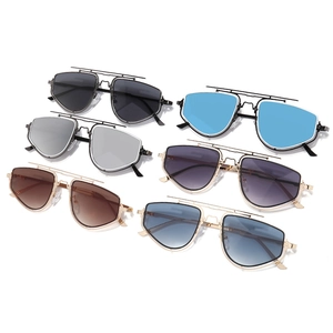 Men's fashion double bridge square metal sunglasses in multiple lens colors and finishes