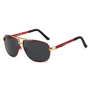 Lunettes de soleil aviateur en métal rouge avec verres polarisés pour la mode masculine