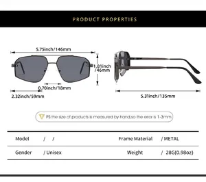 Specifiche dettagliate delle dimensioni per occhiali da sole aviator in metallo