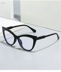 Detail of high-quality black cat-eye frames with anti-blue light coating and texture