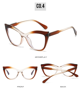 Three perspectives of cat-eye eyeglass frames in tortoiseshell gradient finish