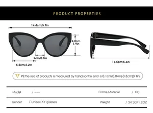 Size chart showing 14.4cm width and 4.8cm height for cat-eye sunglasses measurements