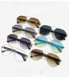 Retro metal aviator sunglasses collection in various lens colors with dual-bridge frame