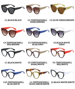 Collection of retro cat-eye sunglasses and clear glasses in twelve various color options