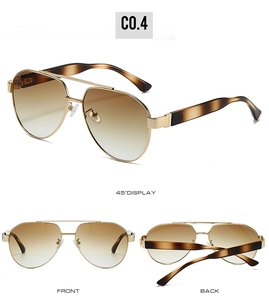 Multi-angle view of gold metal aviator sunglasses with brown gradient lenses