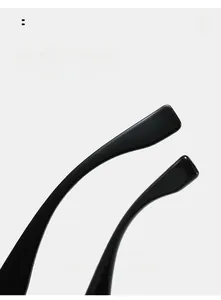 Detail of curved ergonomic temple legs on glossy black cat-eye fashion sunglasses