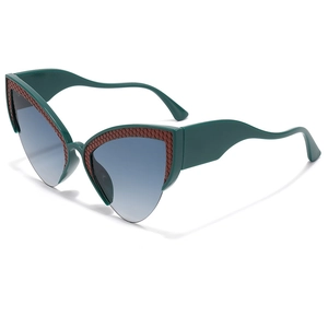Cat eye outdoor sports sunglasses with dark green honeycomb texture and gradient lenses