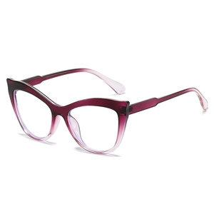 Chic cat eye glasses frame with purple to pink gradient finish and blue light lens