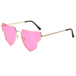 Chic gold metal frame sunglasses with pink irregular heart lenses in Y2K fashion style