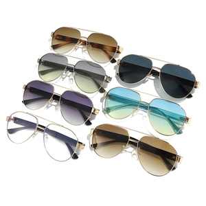 Classic double-bridge metal aviator sunglasses with gradient lenses in various colors