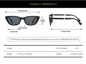 Detailed size chart for cat eye folding sunglasses with PC frame measurements