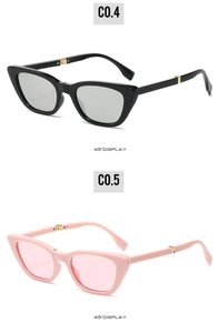 Detailed comparison of black and pink cat-eye sunglasses with golden metal hinges