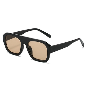 Classic oversized square sunglasses with black frame and brown tinted lenses for men and women