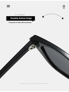 Macro shot of durable metal hinge detail on foldable cat eye sunglasses black frame