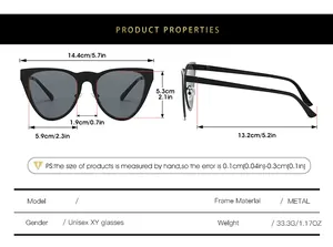 Detailed size specifications and dimensions for unisex cat-eye fashion sunglasses