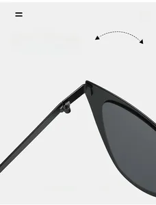 Close-up of durable metal hinge on black cat-eye sunglasses for smooth folding