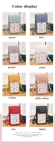 Collage of mini crossbody cell phone bags showing eight available colors with floral patterns