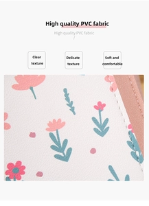 Detail of floral PVC fabric with soft pink stitching and clear leather-like texture
