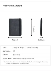 Detailed size chart of the PU leather passport holder showing exact dimensions and features